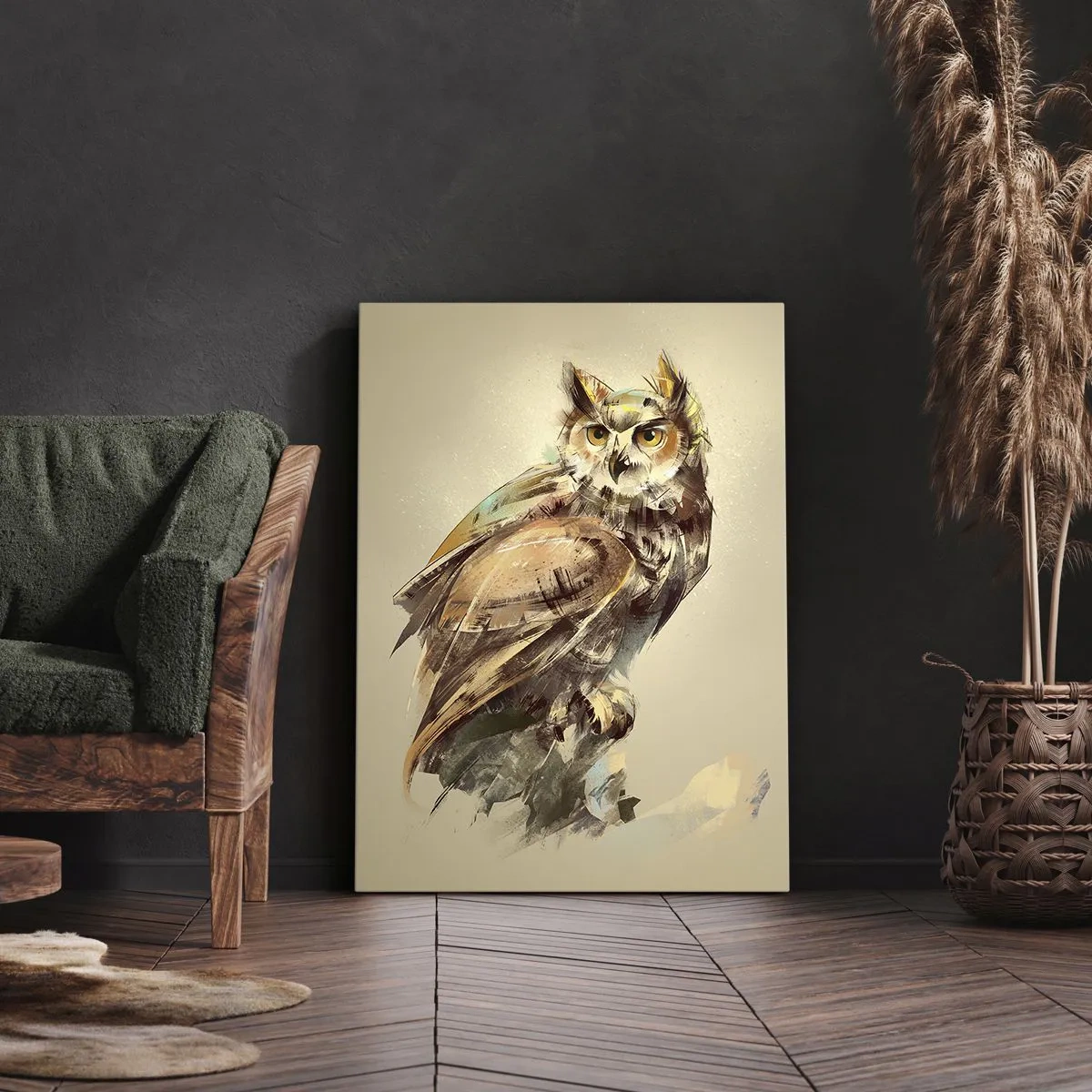 Lærredstryk - Billede på lærred - Den klogeste ugle - bekræfter egetræet - 45x80 cm