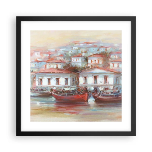 Plakat i sort ramme - Lykkelig by - 40x40 cm