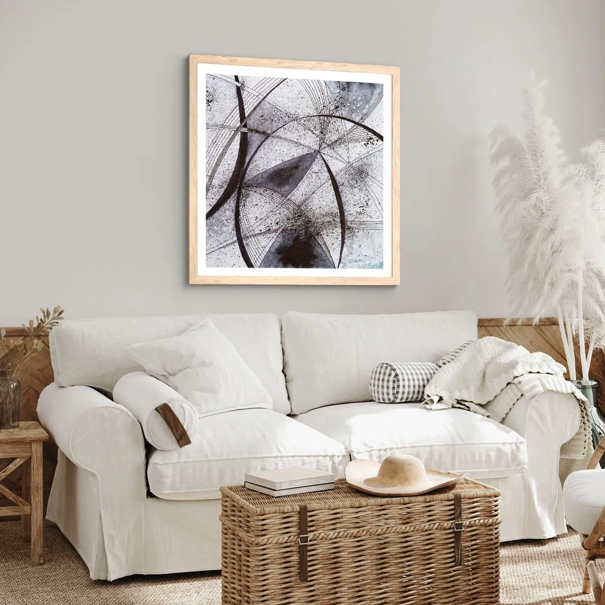 Plakat i ramme af lyst egetræ - Futuristisk fantasi - 30x30 cm