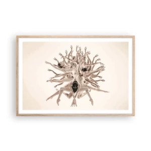 Plakat i ramme af lyst egetræ - Blomstrende i dans - 91x61 cm