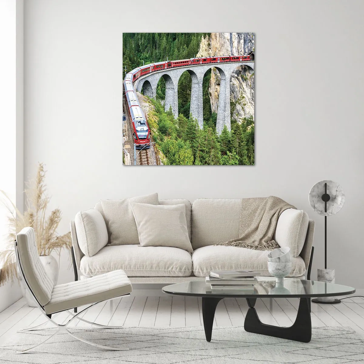 Billede på glas - Udsigt over bjergene til gengæld - 70x70 cm