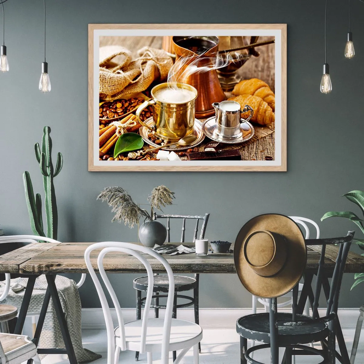 Plakat i ramme af lyst egetræ - Hav en dejlig dag! - 100x70 cm