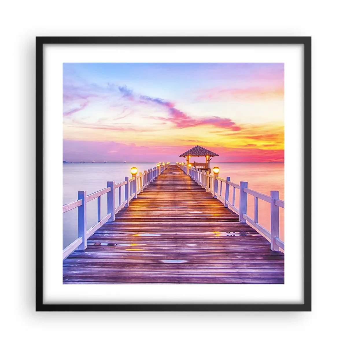 Plakat i sort ramme - Lilagylden stilhed om aftenen - 50x50 cm