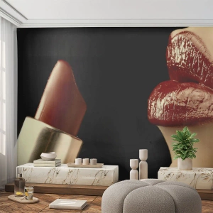 Fototapet Premium Canvas - Karminrødt farves sanselighed og udstråling - Mennesker, Kvinde, Makeup - 350x256 cm