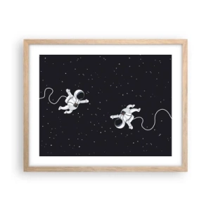 Plakat i ramme af lyst egetræ - Rummet vikler sig sammen - 50x40 cm