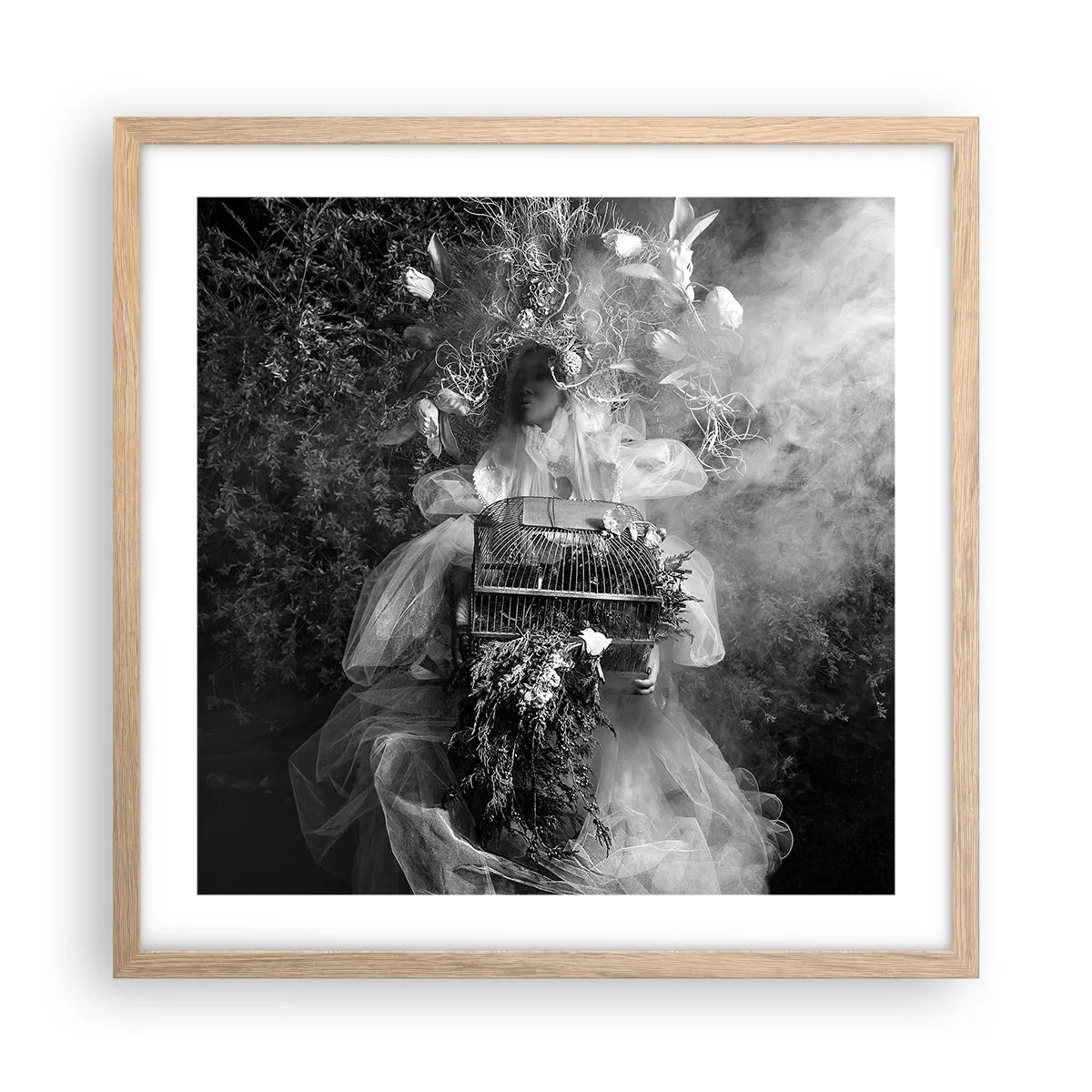 Plakat i ramme af lyst egetræ - Selve Moder - Naturen - 50x50 cm