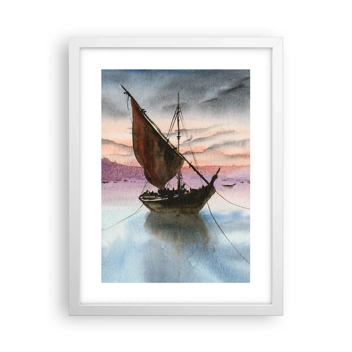 Plakat i hvid ramme - Aften i havnen - 30x40 cm