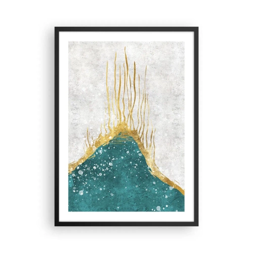Plakat i sort ramme - Abstrakt guld og blå komposition - 50x70cm - Gyldent tidevand - Moderne vægdekoration til stue og soveværelse ARTTOR