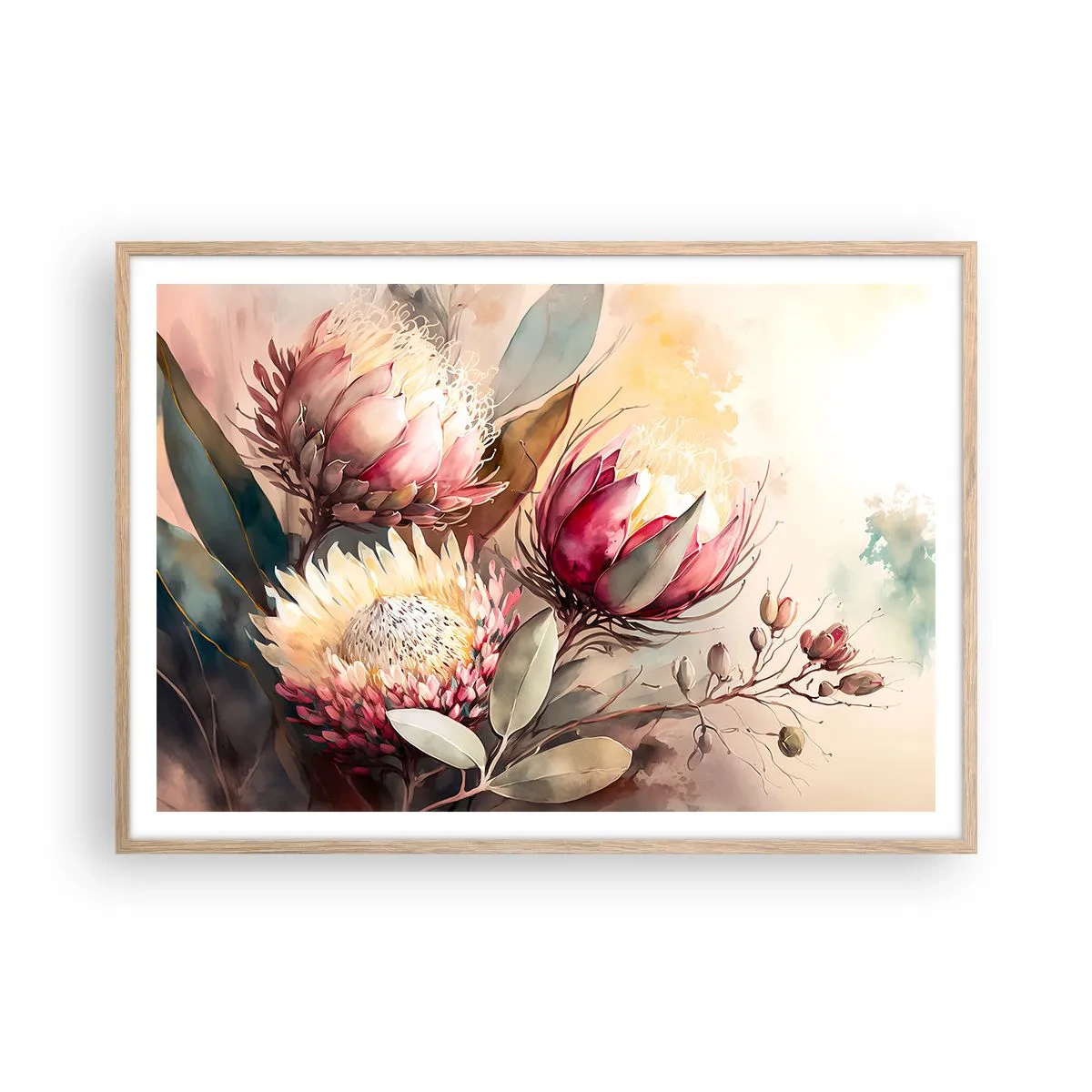 Plakat i ramme af lyst egetræ - I profil og en face - 100x70 cm