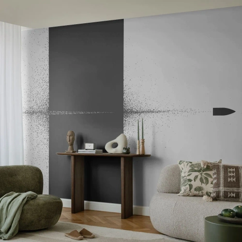 Fototapet Selvklæbende Deluxe Sticker - Lige til sagen - Kugle, Sort og hvid, Abstraktion - 150x105 cm