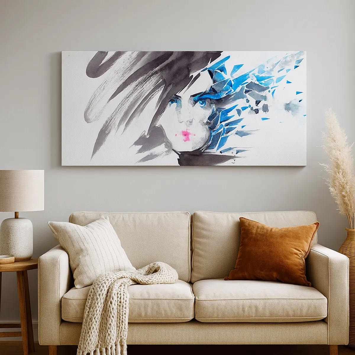 Lærredstryk - Billede på lærred - Sensuelt portræt i grå og blå farver - 30x30 cm