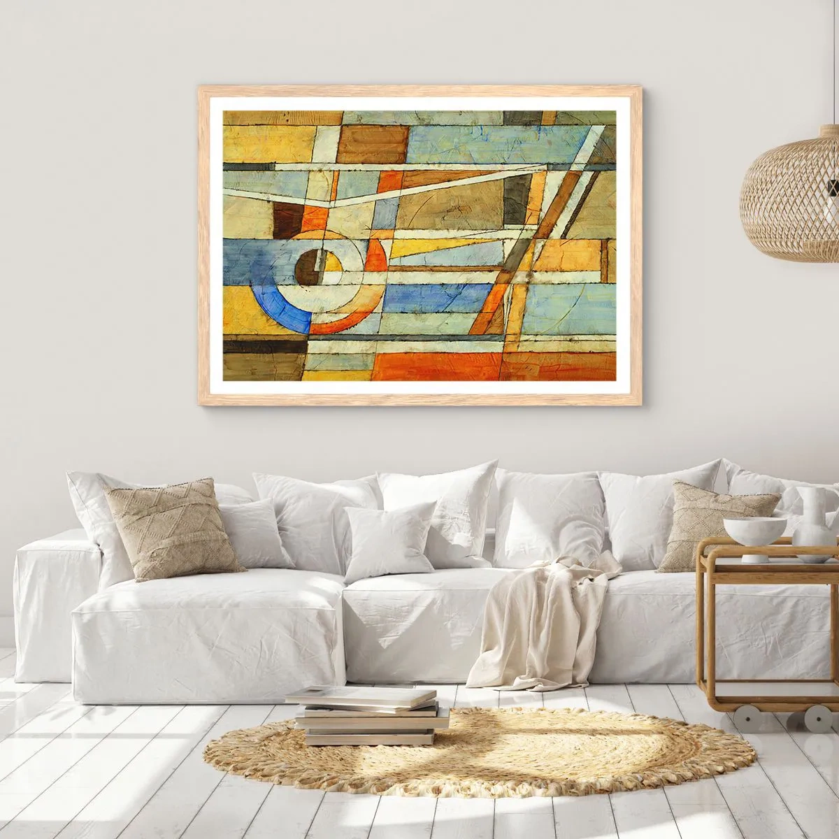 Plakat i ramme af lyst egetræ - Kubisme på en byggeplads - 40x30 cm