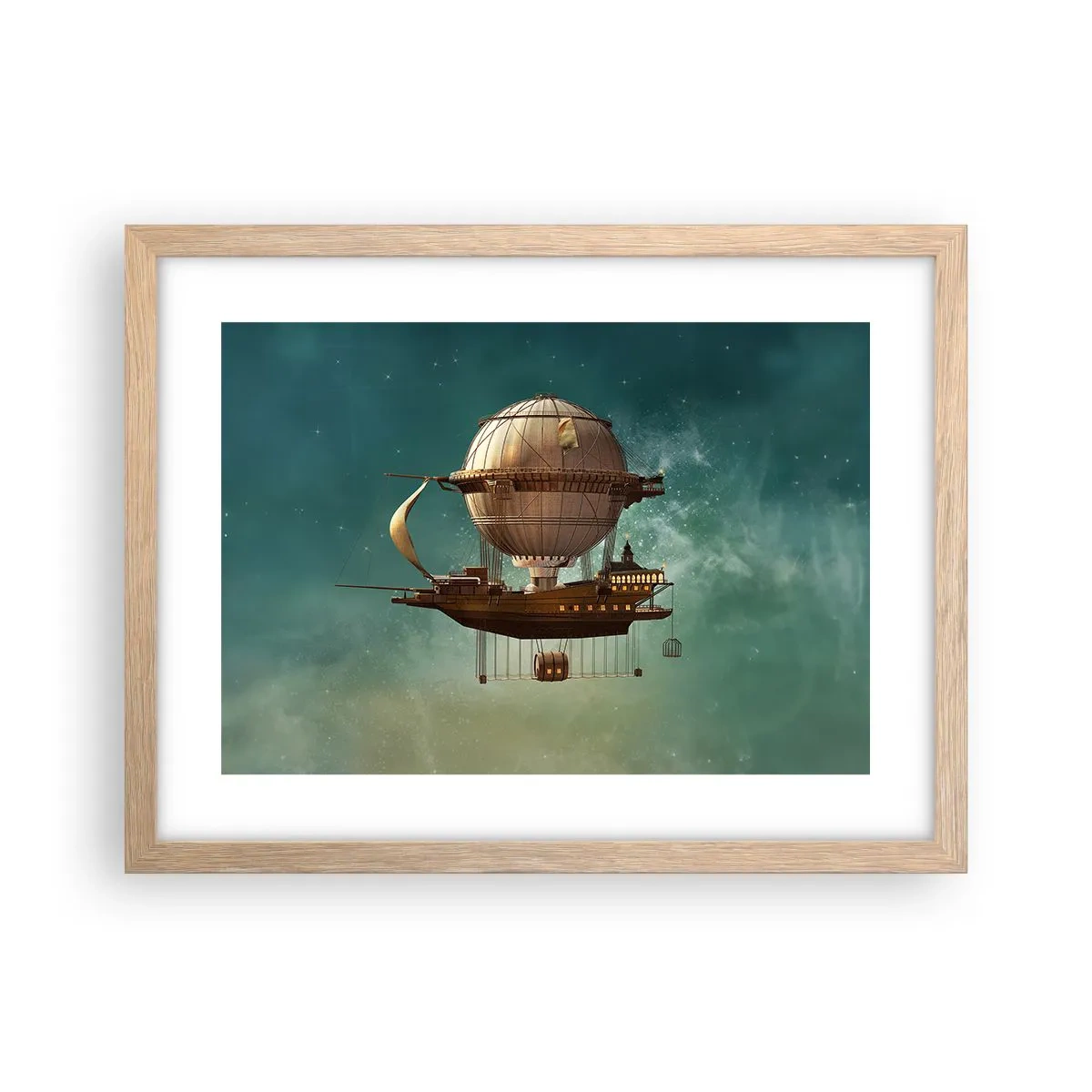 Plakat i ramme af lyst egetræ - Jules Verne hilser - 40x30 cm