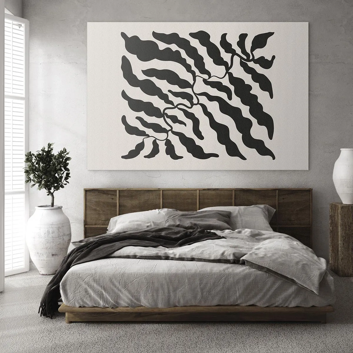 Billede på glas - Botanisk kunstværk med økologiske sorte blade - 70x50cm - En firkants natur - Moderne vægdekoration til stue og soveværelse ARTTOR