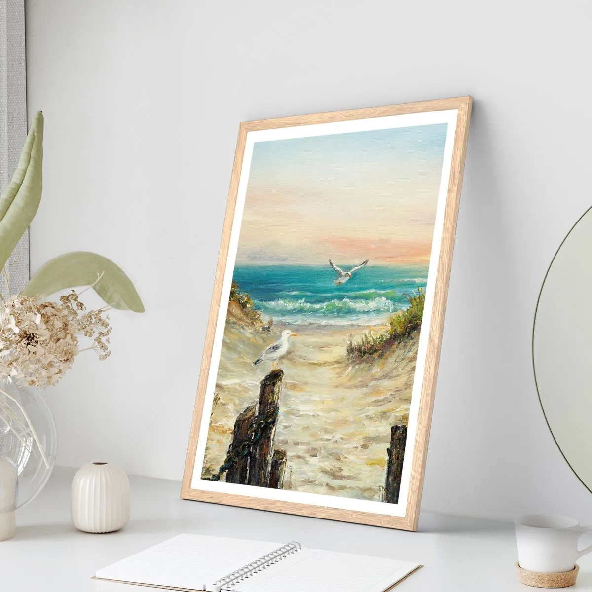 Plakat i ramme af lyst egetræ - Vindstille tilbagetog - 30x40 cm