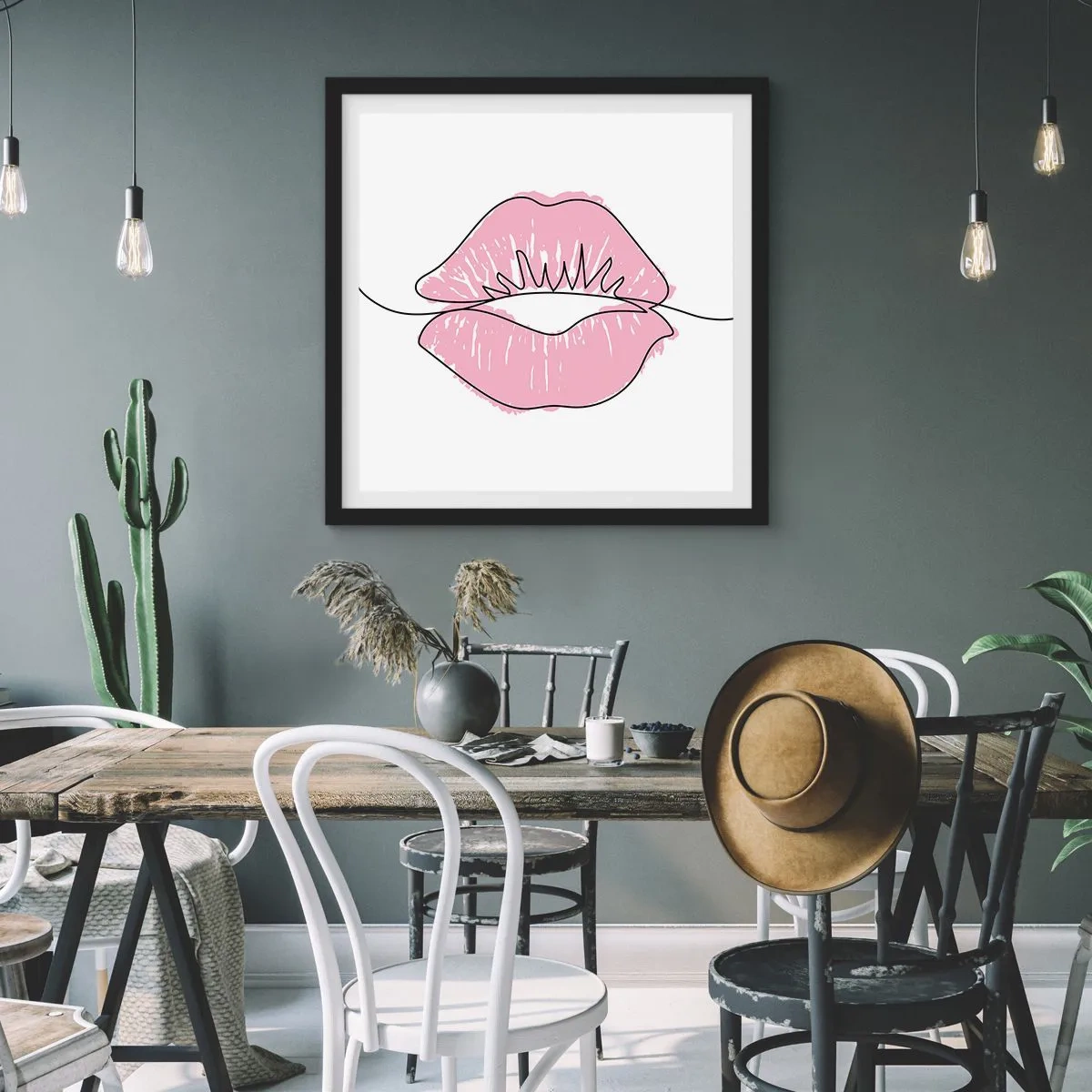 Plakat i sort ramme - Klar til at kysse? - 60x60 cm