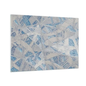Billede på glas - Geometriske mønstre i nuancer af grå og blå - 70x50cm - I en gråblå labyrint - Moderne vægdekoration til stue og soveværelse ARTTOR