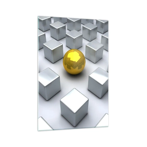 Billede på glas - Hvorfor mig? Geometrisk sammensætning - 70x100 cm