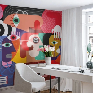 Fototapet Standard Eco - En farverig abstrakt komposition i kubismens stil - 100x70cm - Vi fra hr. Picasso - Moderne vægdekoration til stue og soveværelse ARTTOR