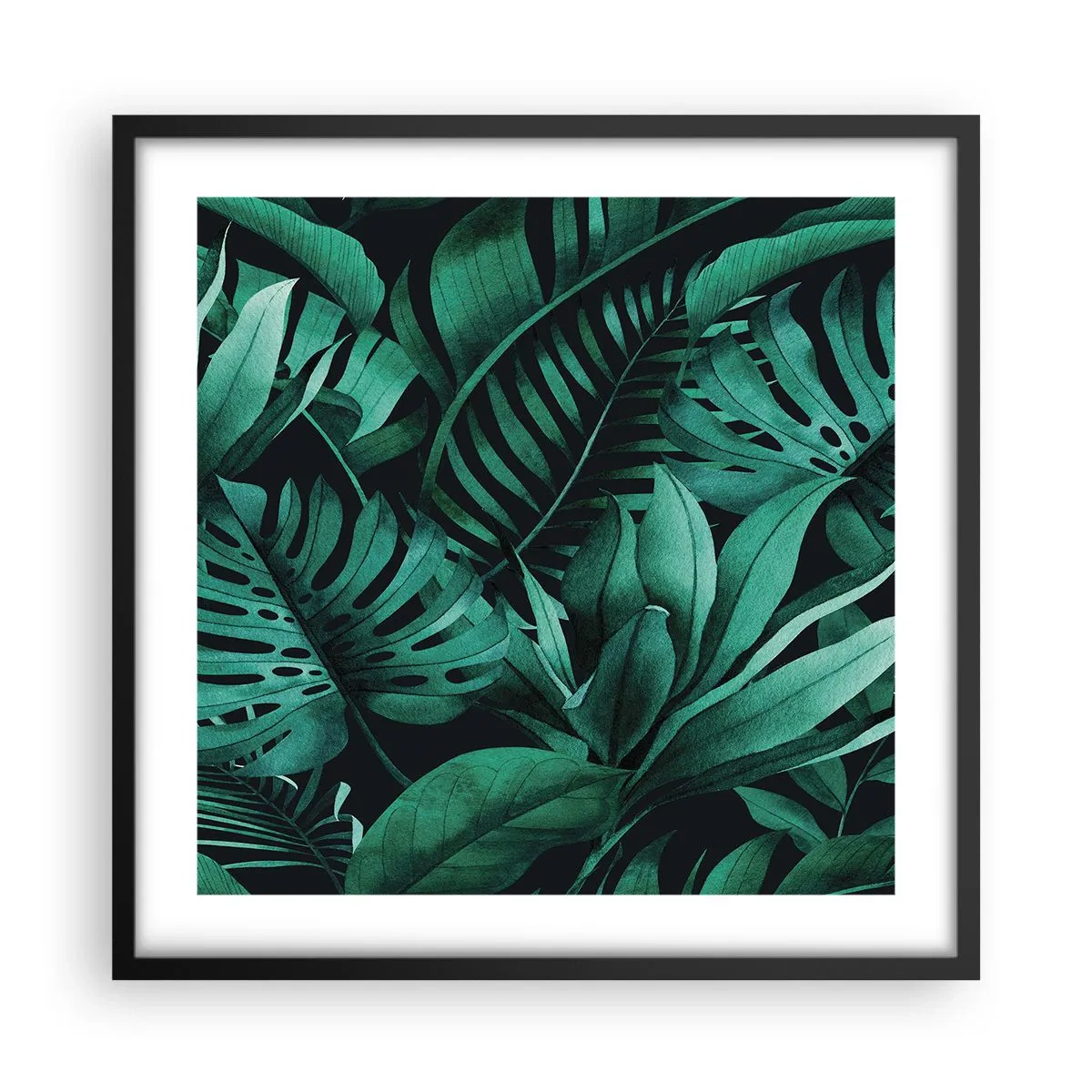 Plakat i sort ramme - Dyb tropisk grøn - 50x50 cm