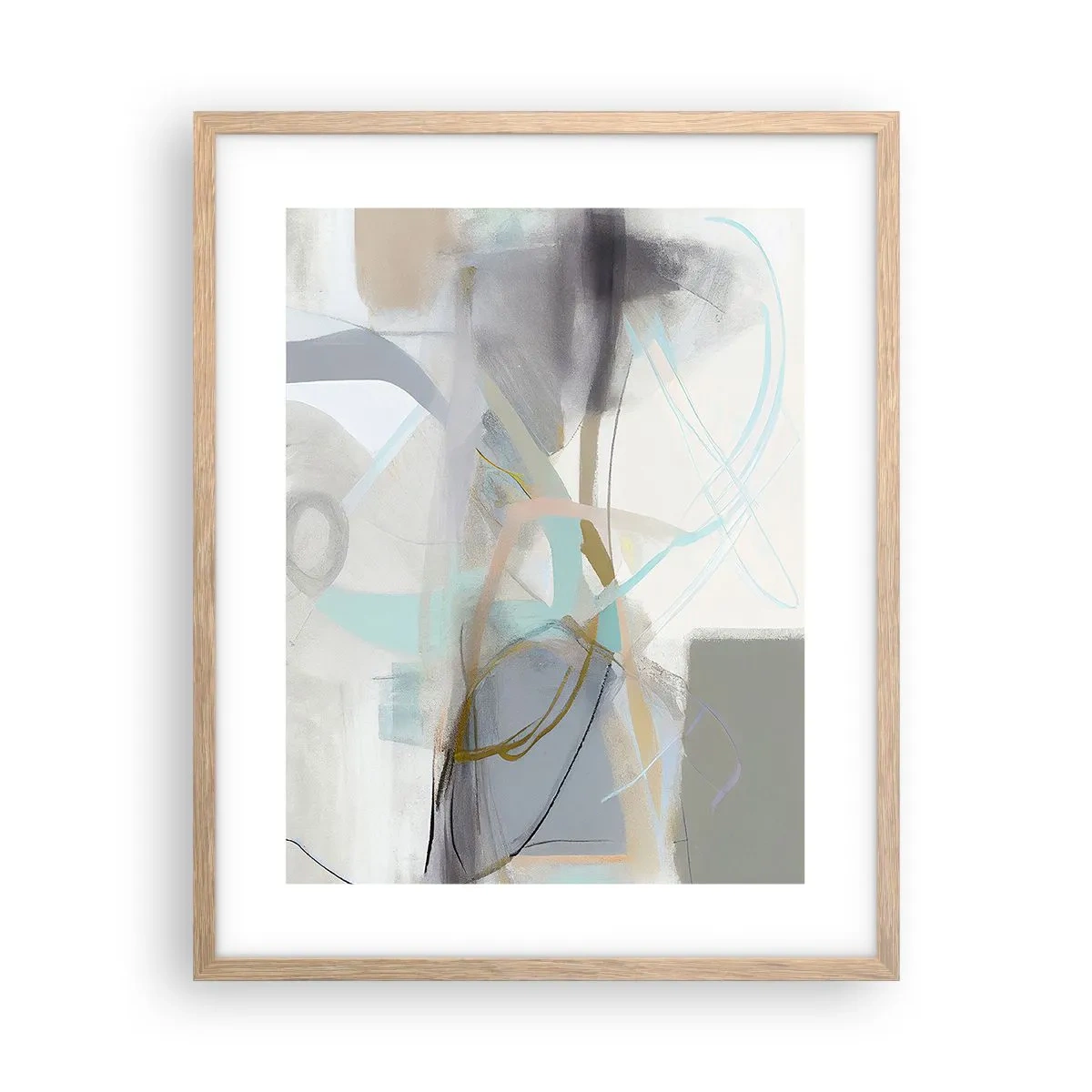 Plakat i ramme af lyst egetræ - Tågeagtig abstraktion - 40x50 cm