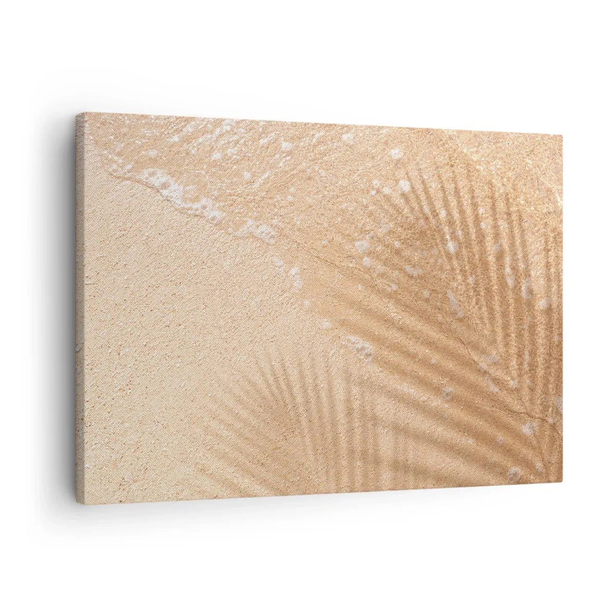 Lærredstryk - Billede på lærred - Skyggen af et palmetræ på sandet med et delikat bølgemønster - 70x50cm - Skyggen af en varm sommer - Moderne vægdekoration til stue og soveværelse ARTTOR