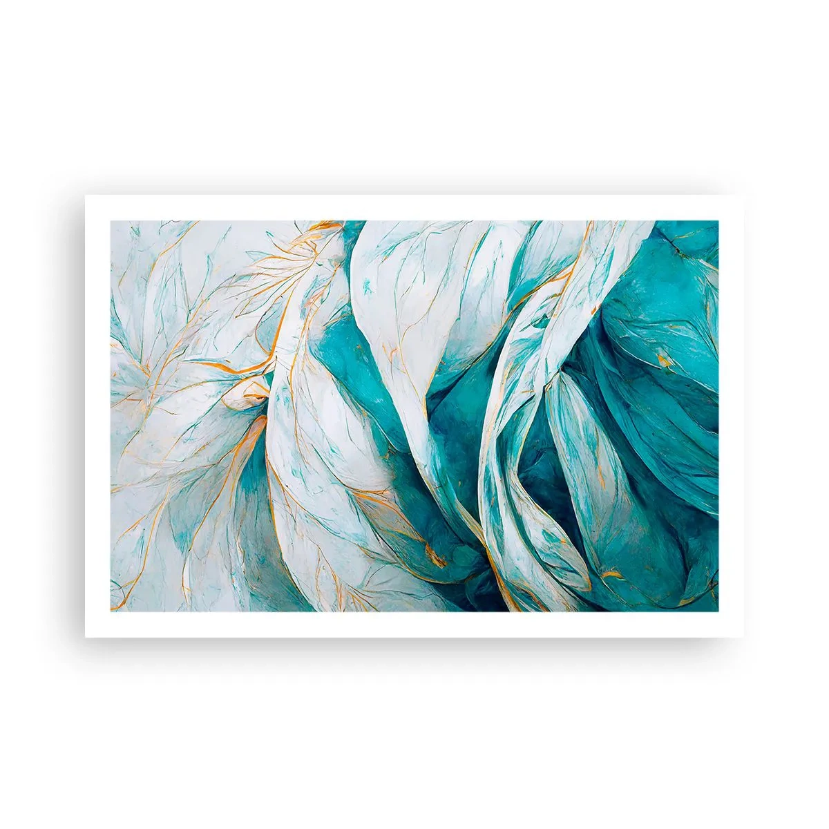Plakat - Blå abstraktion med et guldmotiv - 91x61 cm