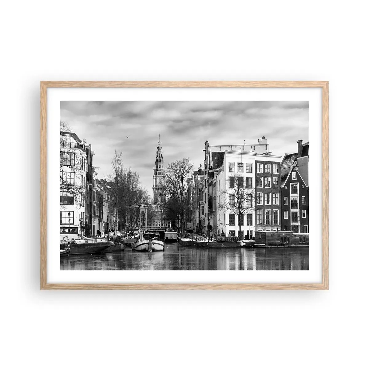 Plakat i ramme af lyst egetræ - Amsterdam stemning - 70x50 cm