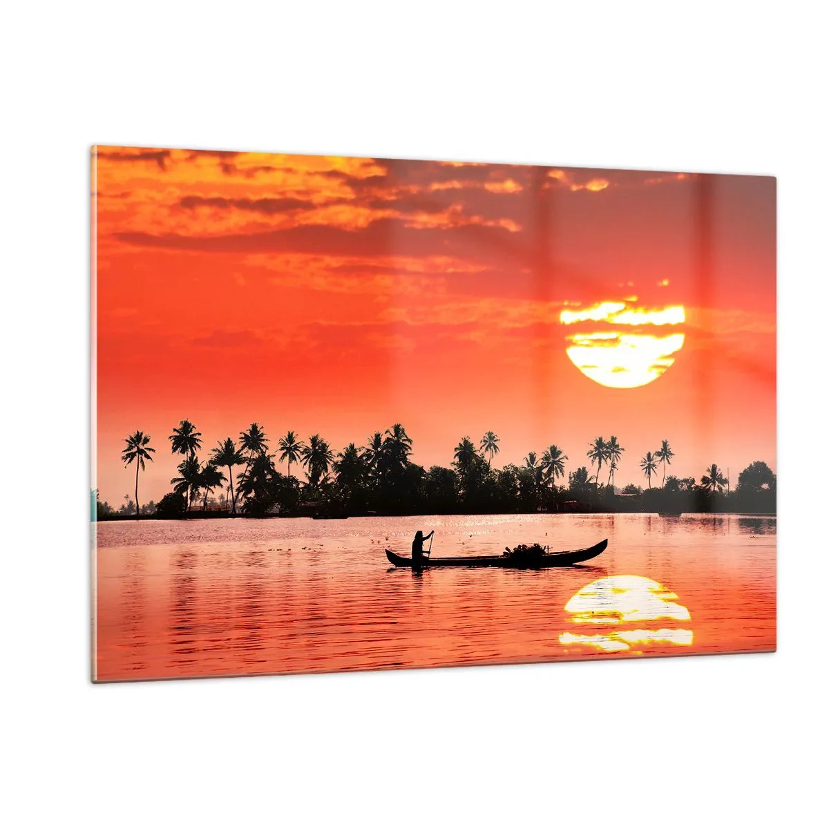 Billede på glas - Tropernes ro ved solnedgang - 120x80 cm