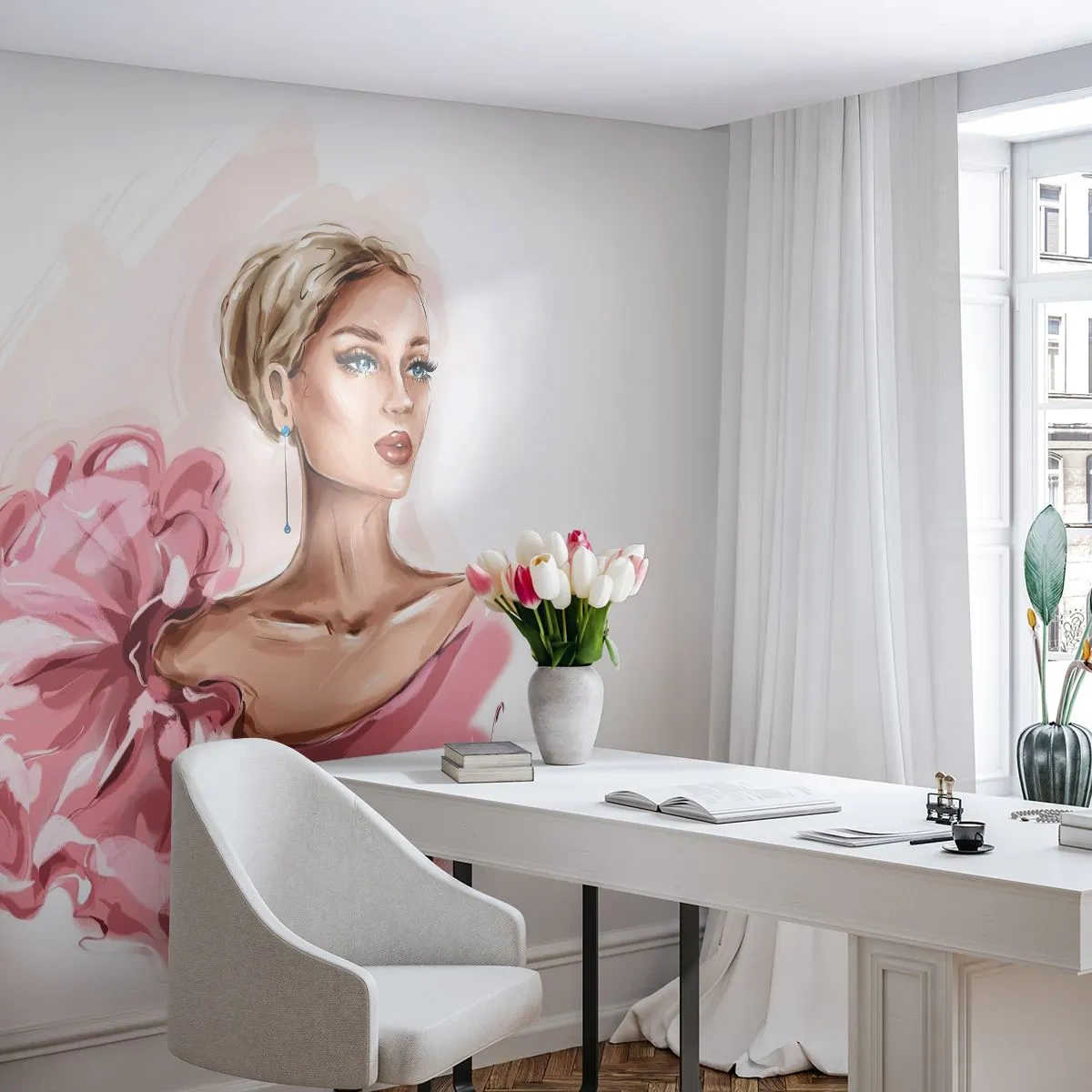 Fototapet Premium Sand - Som malet... - Kvinde, Mode, Grafik - 100x70 cm