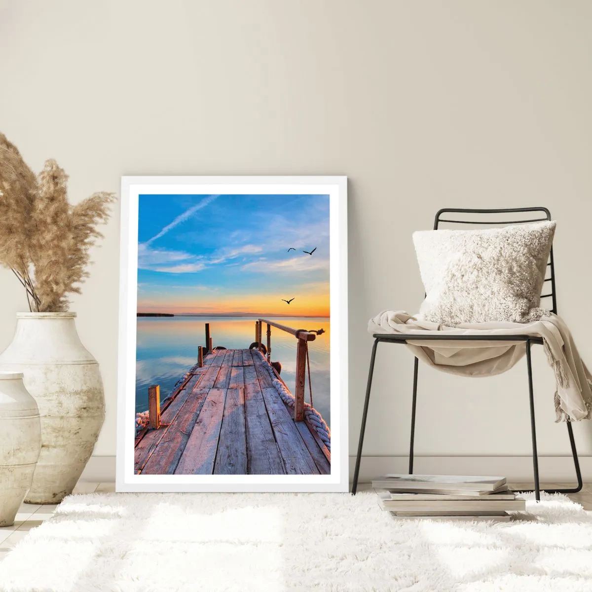 Plakat i hvid ramme - Går fremad mod solen - 70x100 cm