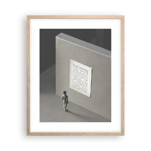 Plakat i ramme af lyst egetræ - Men hvor er jeg? - 40x50 cm