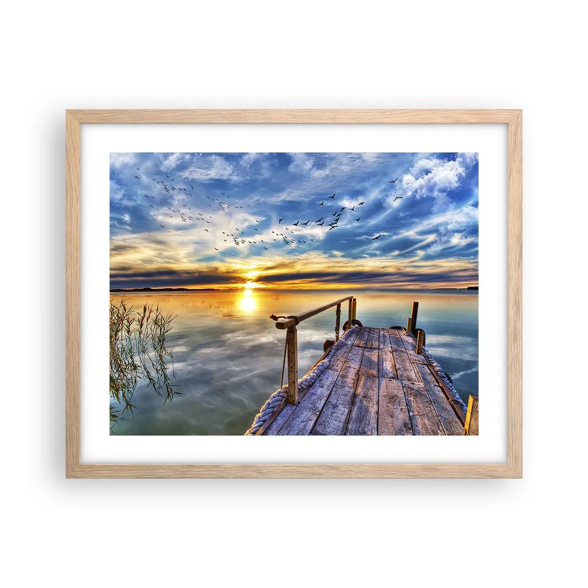 Plakat i ramme af lyst egetræ - Vinden går til ro - 50x40 cm