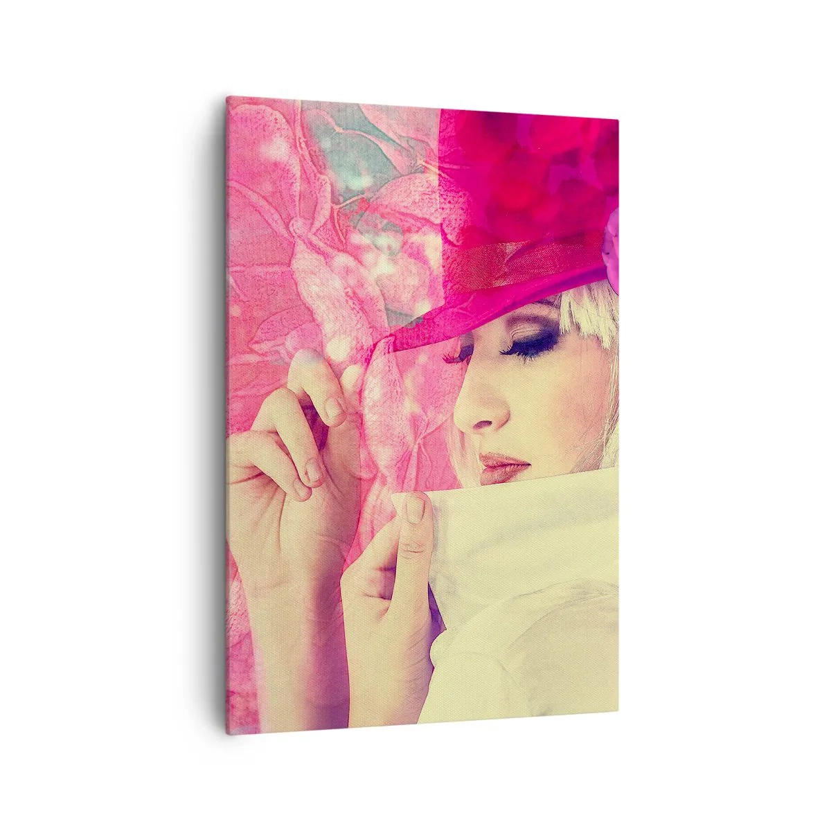 Lærredstryk - Billede på lærred - Retro portræt i lyserødt - 70x100 cm
