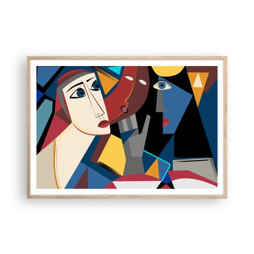 Plakat i ramme af lyst egetræ - Kubistisk samtale - 100x70 cm
