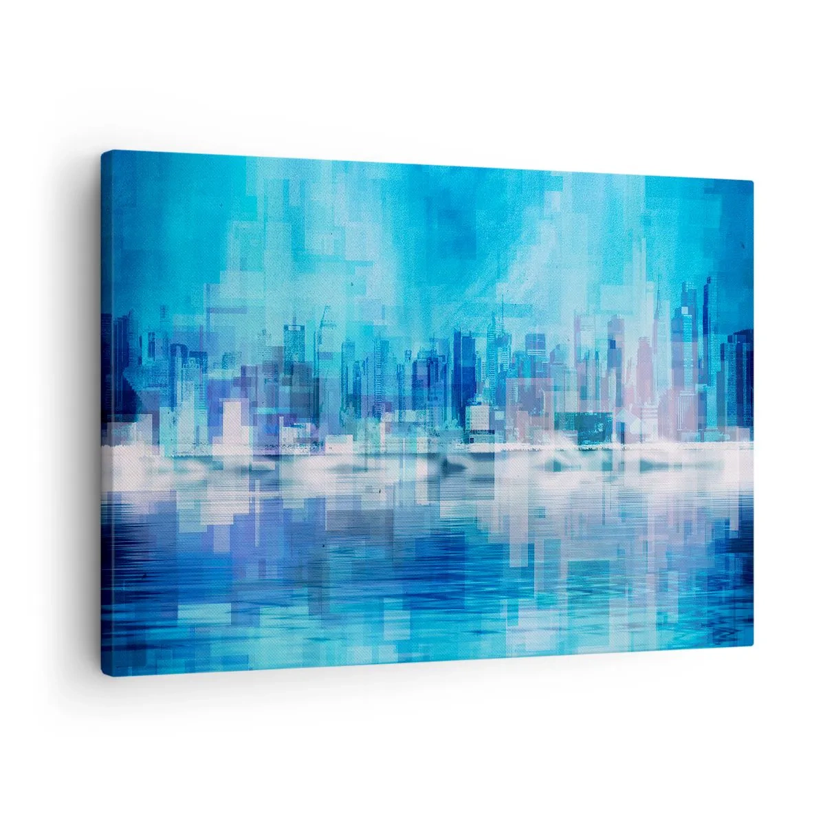 Lærredstryk - Billede på lærred - Abstrakt bypanorama i blå nuancer - 70x50cm - Sænket i blåt - Moderne vægdekoration til stue og soveværelse ARTTOR