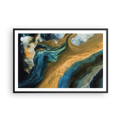 Plakat i sort ramme - Blå - gul - gensidig indflydelse - 91x61 cm
