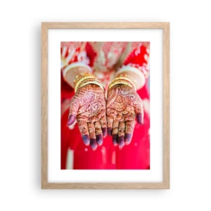 Plakat i ramme af lyst egetræ - Klar til at fange lykken - 30x40 cm