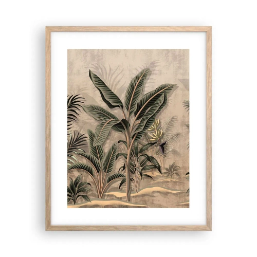 Plakat i ramme af lyst egetræ - Gravering i kolonistil - 40x50 cm