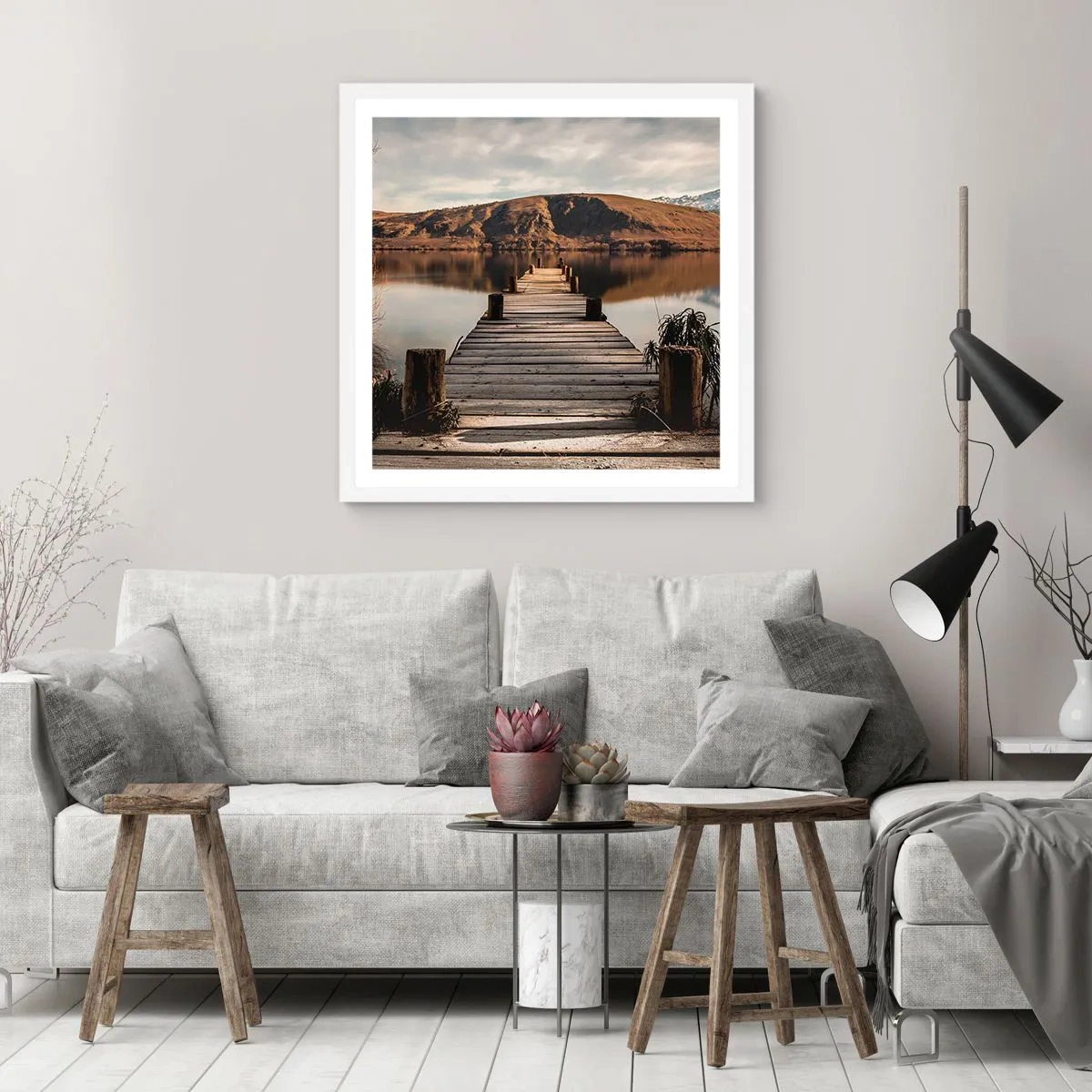 Plakat i hvid ramme - Et landskab i stilhed - 40x40 cm