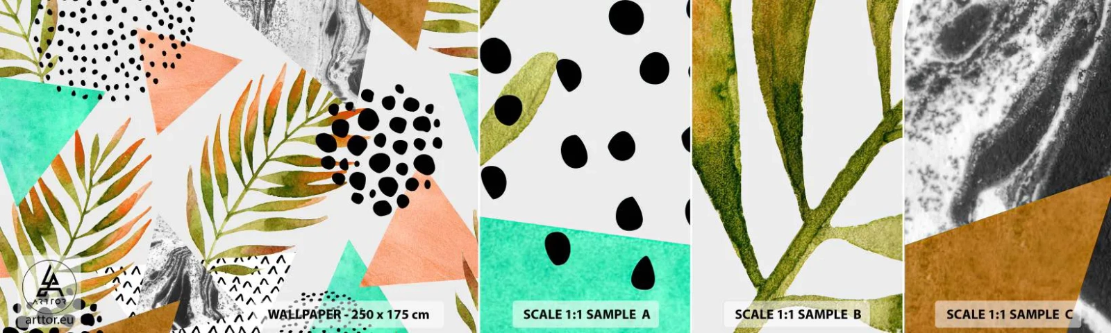 Prøve Fototapet Selvklæbende Deluxe Sticker - Dekoration med palmeblade - Palmeblad, Grafik, Stykke - 100x30 cm