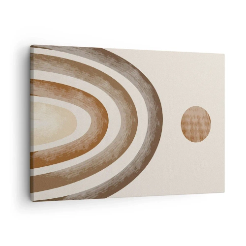 Lærredstryk - Billede på lærred - Geometrisk planetarisk motiv i brune nuancer - 70x50cm - I en galakse langt, langt væk - Moderne vægdekoration til stue og soveværelse ARTTOR