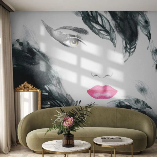 Fototapet Premium Sand - OBS! Femme fatale - Abstraktion, Kvindens ansigt, Portræt af en kvinde - 100x70 cm