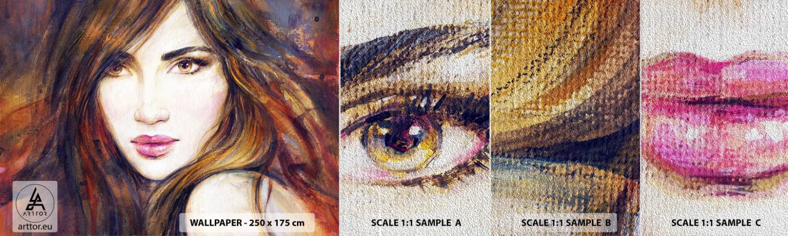 Prøve Fototapet Premium Sand - En øre for dine tanker - Kvindens ansigt, Portræt af en kvinde, Hår - 100x30 cm