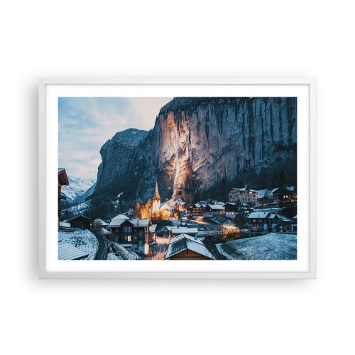 Plakat i hvid ramme - Vinterens lysende ånd - 70x50 cm