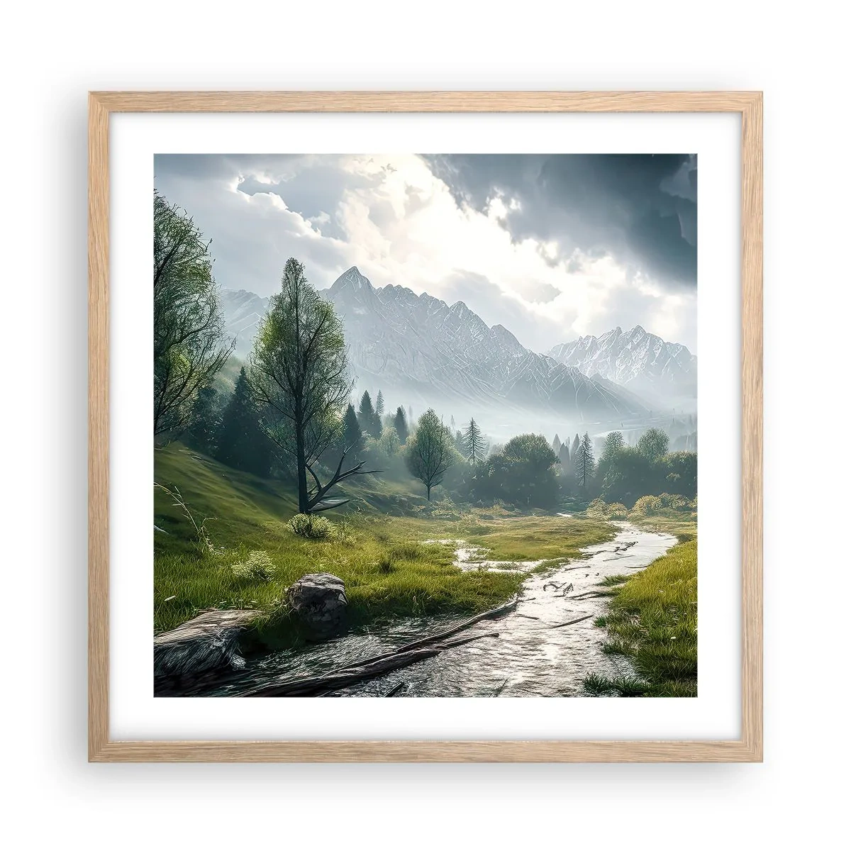 Plakat i ramme af lyst egetræ - Der og tilbage - 50x50 cm