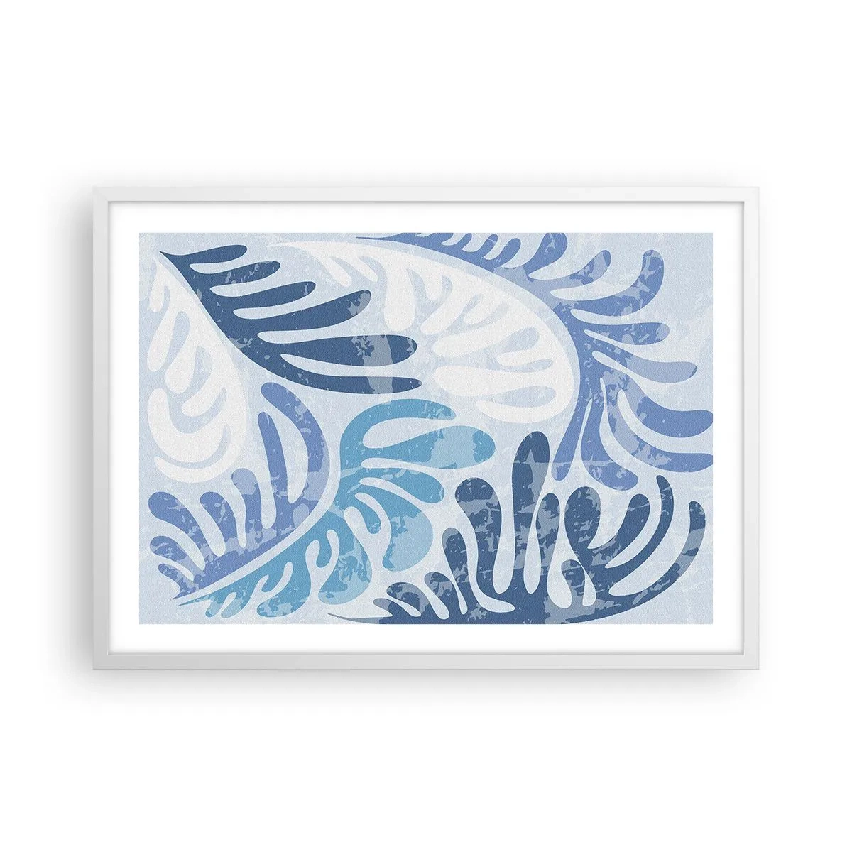 Plakat i hvid ramme - Blå bregner - 70x50 cm
