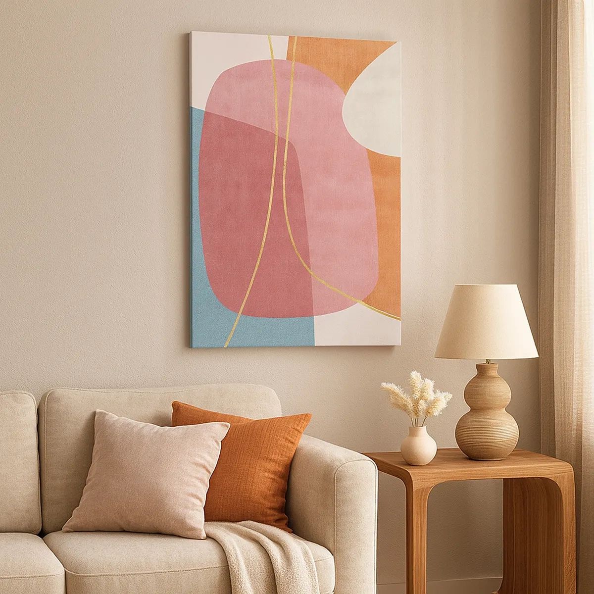 Lærredstryk - Billede på lærred - Pastelkomposition med guldtråd - 50x70 cm