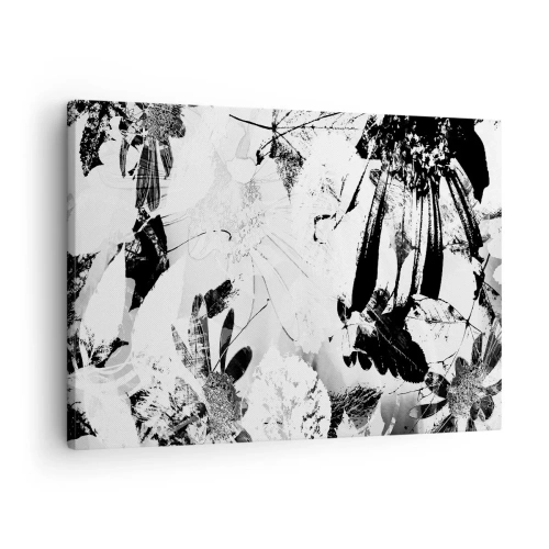 Lærredstryk - Billede på lærred - Sort-hvide abstrakte blomster i minimalistisk stil - 70x50cm - Efterår i det negative - Moderne vægdekoration til stue og soveværelse ARTTOR