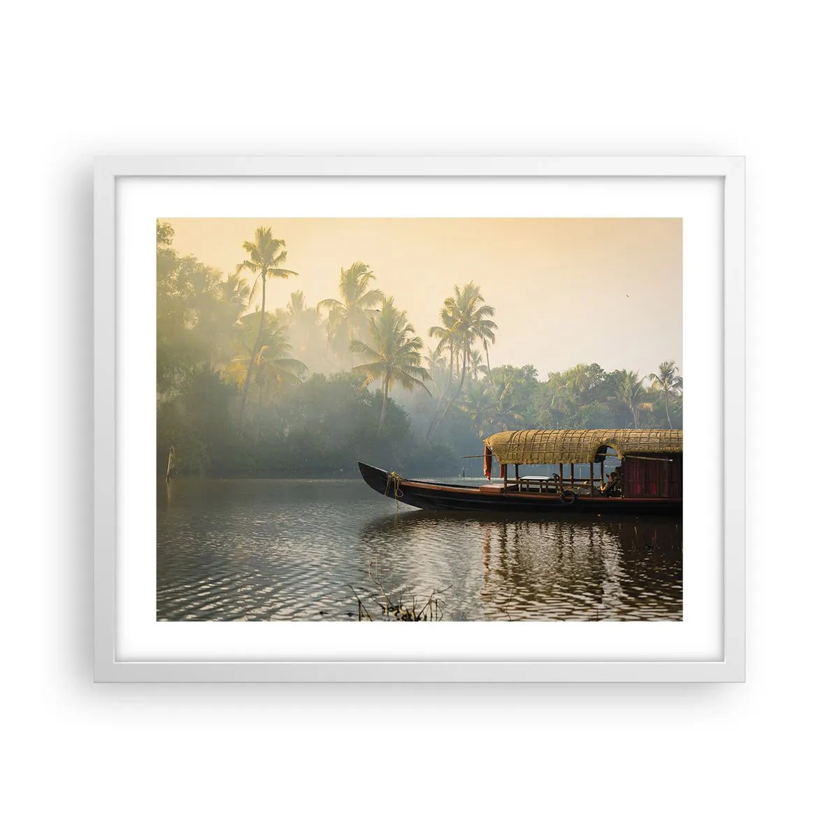 Plakat i hvid ramme - Hus ved floden - 50x40 cm